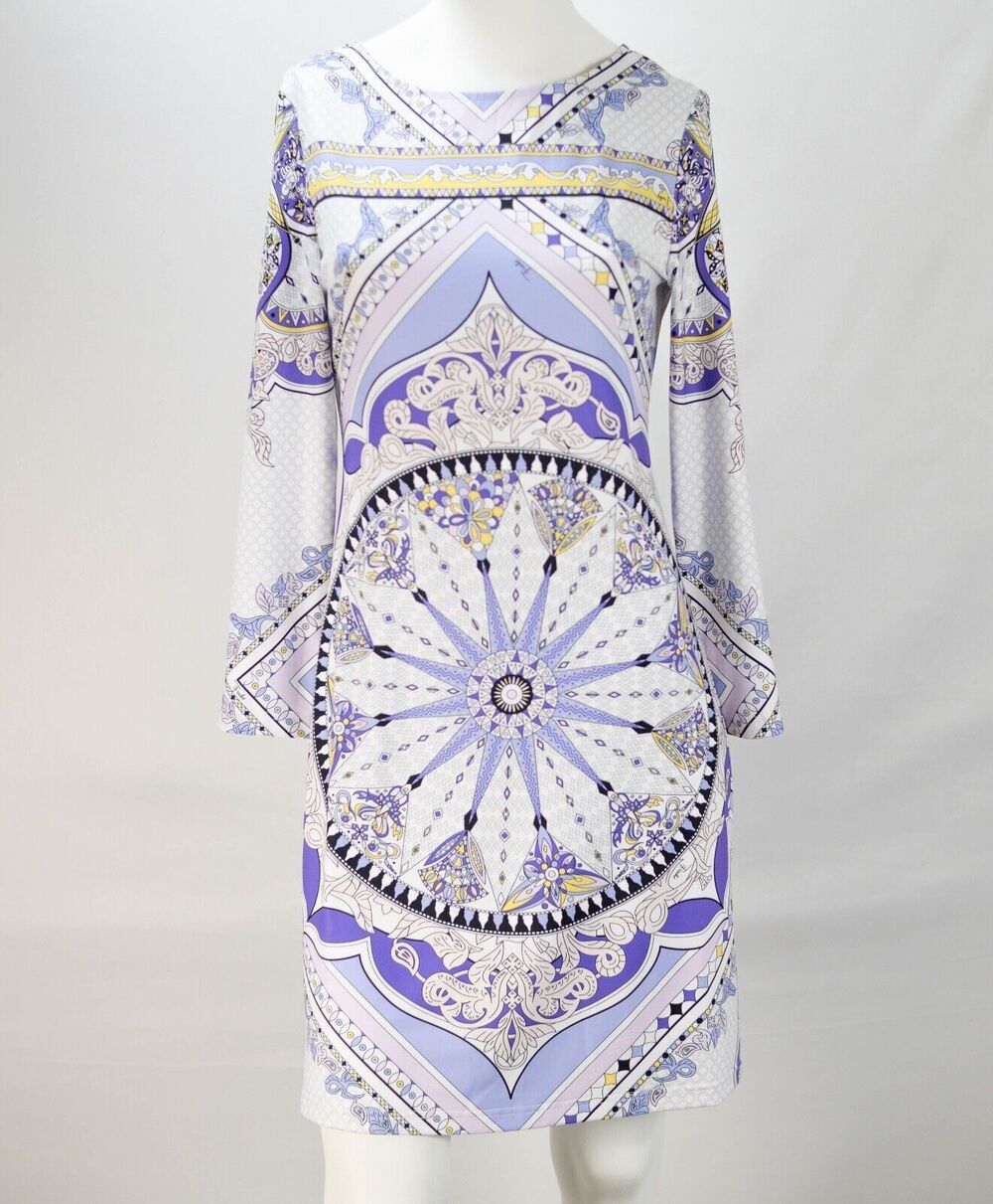Emilio Pucci Purple Abstract Long sleeve Silk Shift Dress sz 38 US 2